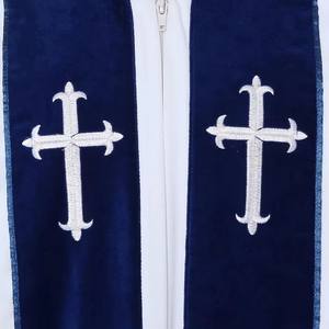 Túnicas de clérigo de iglesia personalizadas hechas a mano con pliegues frontales, bordado de cruz, estilo obispo, con mangas acampanadas forradas - Product Image 5