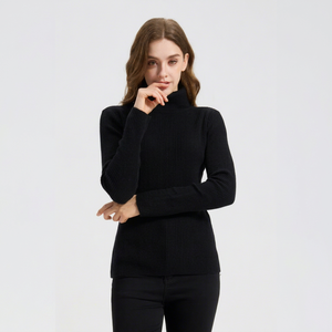 Suéter de Cuello Alto para Mujer, Tejido de Punto Acanalado, 100% Cachemira, Color Negro Sólido, Sin Mangas, Estilo Casual de Invierno, con Logotipo Frontal, Estilo Minimalista - Product Image 5