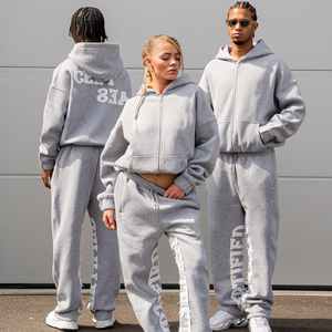 Customized Embroidery Patches Logo Sweatsuit 500 GSM 100% Cotton Baggy Fleece Oversized Hoodies Jogger Set Tracksuit Unisex - Product Image 2