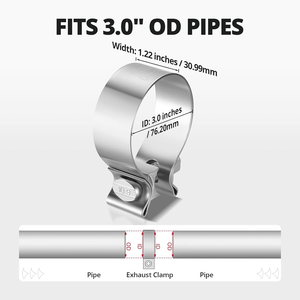 แคลมป์ไอเสีย3.0นิ้วตัวหนีบท่อไอเสียวงแคบสแตนเลสสำหรับท่อท่อไอเสียเครื่องฟอกไอเสีย - Product Image 2