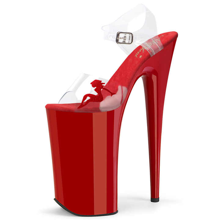Clear 26cm Transparent Peep Toe Sexy Fetish Red Bottom Stripper Nightclub Queen 10Inch Exotic Dancer Pole Dance Thin High Heel