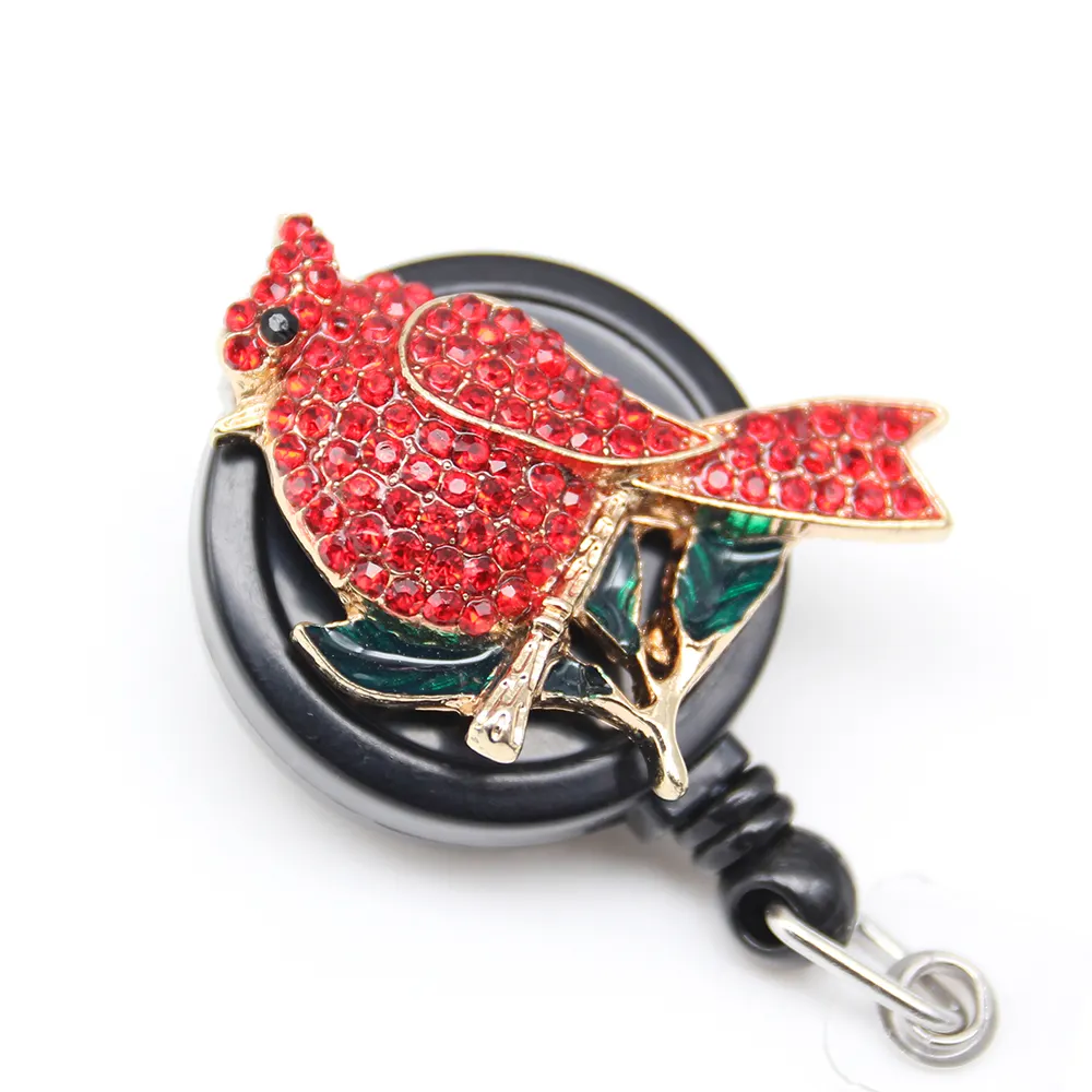 2024 Verpleegster Accessoires Cadeau Voor Verpleegkundige Verpleging Rode Strass Kerst Vogel Intrekbare Id Badge Haspel Met Alligator Clip