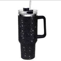 Vaso Térmico de Acero Inoxidable de 40 oz con Asa con Incrustaciones de Diamantes, Nuevo Vaso Portátil para Auto con Pedrería