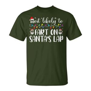 Camiseta navideña familiar a juego con la frase «Más propenso a reírse en las rodillas de Papá Noel» - Product Image 1