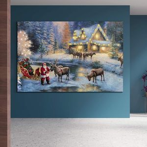 Looife invierno lienzo pared arte 30x20 pulgadas Nochebuena Santa pintura estirada enmarcada listo colgar Navidad figurita Juguetes - Product Image 2