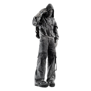 Oem Custom High Quality Loose Retro Washed Metal Detail Armor Style Trendy <strong>Hoodie</strong> for Men Women Streetwear Cyberpunk <strong>Techwear</strong> - Product Image 5