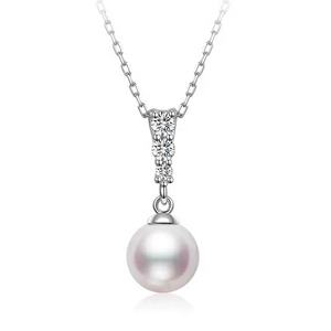 Collier avec pendentif en perle <span class=keywords><strong>blanche</strong></span> en argent sterling S999 de style japonais pour femme, collier sans plomb avec 3 zircons et CZ, bijoux cadeaux en argent - Product Image 1