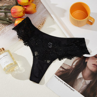 Tanga Sexy de Cintura Baja para Mujer, de Alta Elasticidad, con Encaje y Bordado, Diseño Sólido, Material Tejido