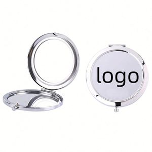 Petit miroir de maquillage compact rond argenté grossissant pour sac à main, idéal pour les voyages - Product Image 1