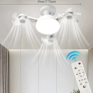 Ventilador de techo premium <span class=keywords><strong>con</strong></span> luz, casquillo E26/E27, <span class=keywords><strong>con</strong></span> 4 cabezales, múltiples bombillas, <span class=keywords><strong>control</strong></span> <span class=keywords><strong>remoto</strong></span>, para decoración moderna de dormitorio o despensa. - Product Image 1