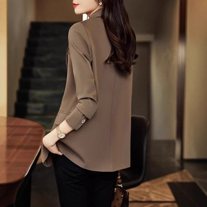 Women's Padded Blazer Thickened Solid Color Brown Suit Loose Fit Casual Korean Style 2025 Spring Autumn Wear - Product Image 4