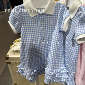 Child Star Circle Girls Blue Plaid Short Sleeve <b>Dress</b> With <b>Ruffle</b> Hem Breathable Summer Princess Style - Product Image 5