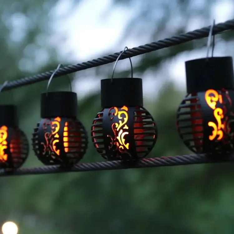 Simulation Flickering Flame Light Lantern Hanging Decorative Garden Outdoor Lights LED Solar Flame Lantern For Yard