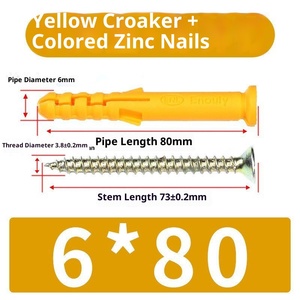 Vis spéciales en plastique pour plaques de plâtre, ensemble de chevilles murales en caoutchouc jaune de type avion M6M8 - Product Image 5