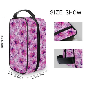 Custom Logo Travel <b>Case</b> Portable Pink Flower Design Wash Organizer Toiletry Bag <b>Small</b> Zipper Cosmetic Women Makeup Pouch - Product Image 3