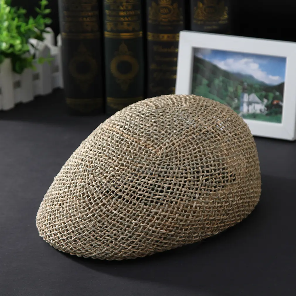 Natural Seagrass Hollow Straw Hat Cabbie Cap breathable Natural Beret Ivy Cap
