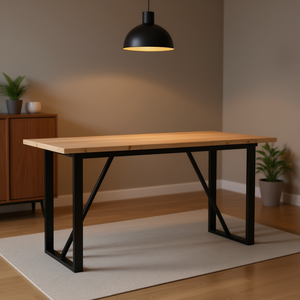 Natural Wood And Black Steel Dining <b>Table</b> Rectangular Industrial Modern Design Home Furniture Stable 6 Seater - Product Image 2