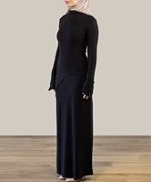 Ensemble Élégant Willson 2 Pièces à Manches Longues, Robe Longue Musulmane Modeste Coupe A en Coton pour Femmes Discrètes, Haut et Jupe Assortis