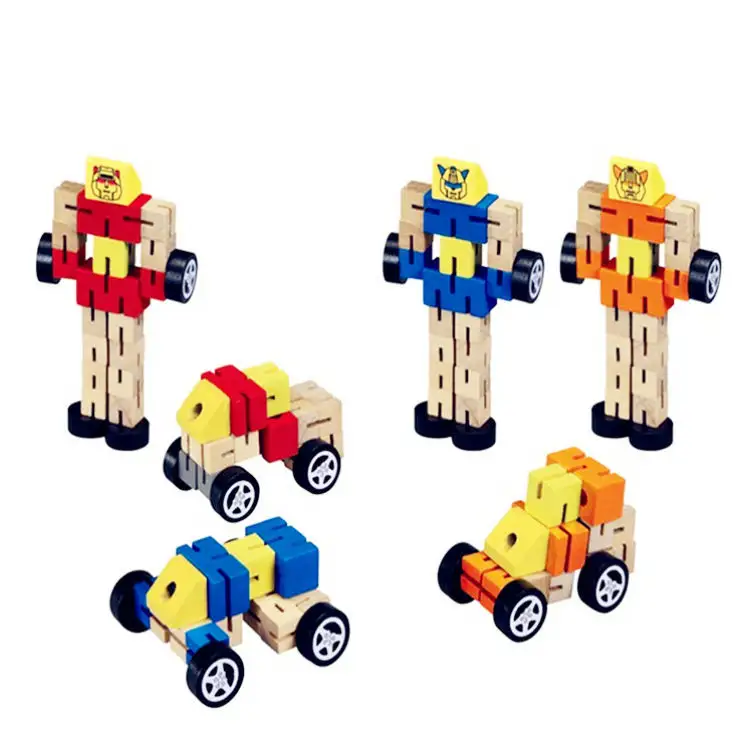 車とロボットの木製おもちゃDIY変換おもちゃ子供のための教育的で興味深いおもちゃ