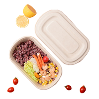 Boîte repas jetable en pulpe de bagasse 850 ml 1000 ml, durable, naturelle/blanche, 1/2 compartiment, récipient alimentaire avec couvercle pour plats à emporter