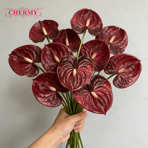 Planta verde Artificial de Anthurium, Flores decorativas, venta al por mayor - Product Image 1