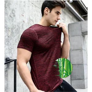 Camiseta esportiva masculina de secagem rápida com gola redonda 230 G/M, camiseta esportiva de fibra de bambu ecológica com logotipo personalizado plus size