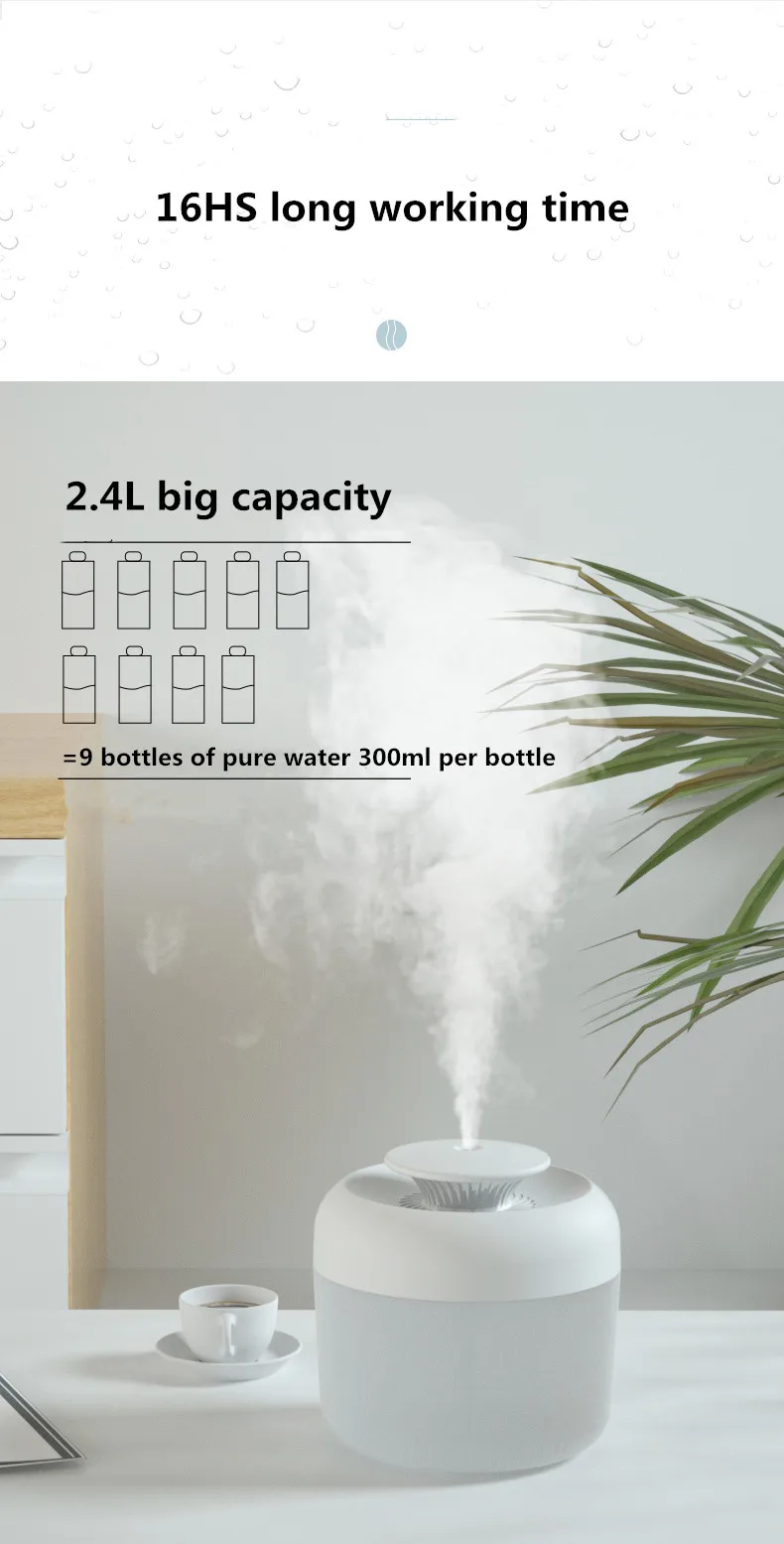 household big USB atomizer electric air cooler freshener 2l ultrasonic humidifier 2.4l top quality humidifiers with top filling