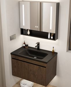 호텔용 모던 스타일 욕실 하부장, 알루미늄 허니콤 캐비닛 세면대, 스마트 LED 세라믹 싱크 및 대리석 상판 포함 - Product Image 6