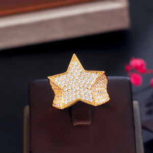 Mewah Besar Chunky Mikro Kubik Zirkonia Pave Pernyataan Bintang Pentagram Bentuk Cincin Jari untuk Wanita Pertunangan Janji Perhiasan Hadiah - Product Image 3