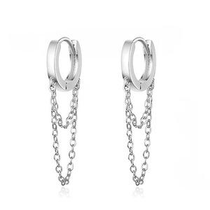 Orecchini a cerchio con catena a nappa lunga da donna, a doppio strato, con ear cuff pendente, gioielli alla moda per l'orecchio - Product Image 2