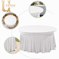 Housse de table ronde en spandex blanc personnalisée Uvenue avec jupe à volants, nappe extensible pour la décoration de la maison, des événements et des mariages