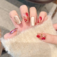 Diseño #43 #46 Venta al por mayor personalizado hecho a mano 10PCs Press on Nails Set con paquete de herramientas Glitter Cat Eye Flower Nail Art para el verano