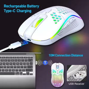 Ratón Inalámbrico Profesional para Juegos, 2400DPI, Recargable, RGB, con Diseño de Panal de Abeja - Product Image 5