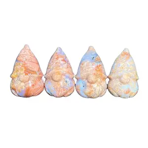 Hot pink blue lace agate gnomes carved ornaments Natural crystals crafts healing natural stone for decoration