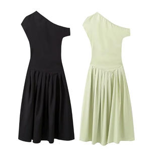 <span class=keywords><strong>Robe</strong></span> plissée élégante verte pour femmes, mode, col rond, manches courtes, patchwork, robes longues, nouvelle collection 2025, décontractée, bureau, streetwear - Product Image 6