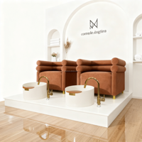 Fauteuils de salon de manucure et pédicure en velours vert foncé de luxe léger avec bain à remous intégré