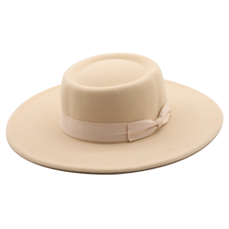 Wholesale Unisex Women Ladies Autumn Winter Felt Black Boater Fedora Wide Brim Hat