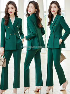 Phụ Nữ Thanh Lịch Phong Cách Giản Dị Mùa Hè Ve Áo Phù Hợp Với Với Nút Trang Trí Mô Hình Rắn Quần Thẳng Của Phụ Nữ Bộ - Product Image 5