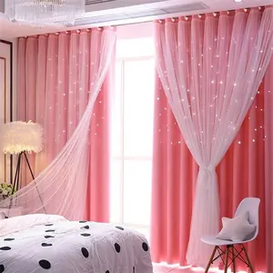 Cortinas de estilo princesa de lujo, cortinas opacas estrelladas de gasa ligera de cristal de doble capa para sala de estar