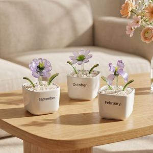 Collection Cadeau Artisanale de Plantes <span class=keywords><strong>en</strong></span> Pot <span class=keywords><strong>en</strong></span> Verre Style Murano avec <span class=keywords><strong>Fleurs</strong></span> de Naissance des Douze Mois, Ensemble Complet de Bonsaï Artistique <span class=keywords><strong>en</strong></span> Cristal - Product Image 3