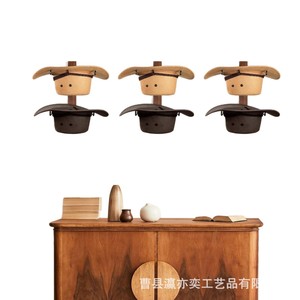 Porte-chapeaux mural en bois, organisateur de rangement à 3 niveaux en bois massif pour chapeaux de cowboy, casquettes de baseball, style rétro - Product Image 2