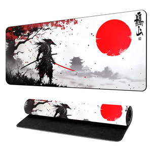 Aquarell-Mauspad mit japanischem Samurai-Bushido-Motiv, XL, rutschfeste Gummiunterseite, Mauspad, genähte Kanten, Schreibtischunterlage, 80 x 30 cm - Product Image 1