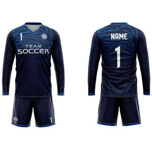 Marineblaues Fußballtrikot und Shorts für Erwachsene mit Sublimationsdruck-Logo Herren-Fußballbekleidung - Product Image 1