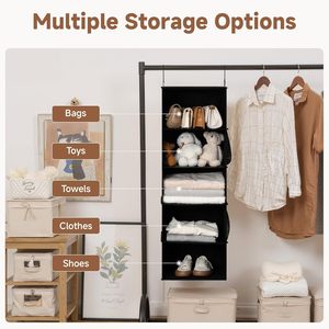 Hanging Closet Organizer 5 <b>Shelf</b> With 2 <b>Hooks</b> Foldable Space Saving Design For Bedroom Storage - Product Image 4