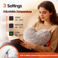 Coussin chauffant portable en peluche en forme de cœur, USB 5V, température réglable, pour les distributeurs transfrontaliers, idéal comme cadeau de vacances