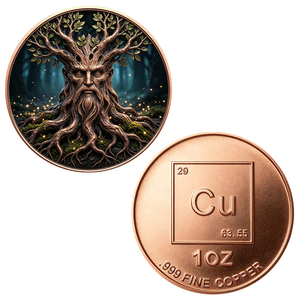 Moneda de cobre puro de 1 onza, personalizada, .999 de cobre fino rojo, diseño de hombre árbol antiguo del bosque encantado, moneda de desafío para colección o regalo - Product Image 1