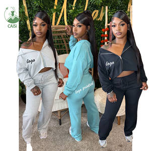 Neue 2-teilige Hoodie-Sets Damen-Outfits Mode-Reißverschluss-Jogging hose und Hoodie Herbst Winter Zweiteilige Trainingsanzug-Sets - Product Image 1