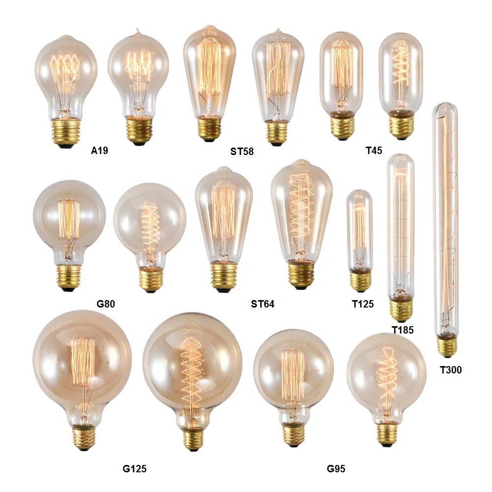 25W 40W 60W E26 E27 B22 Cổ Điển Edison Bóng Đèn Edison Cổ Phong Cách Ánh Sáng Bóng Đèn ST58 ST64 A19 G80 G95 110V 220V Retro Đèn Edison