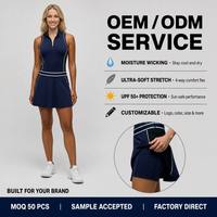 Vestido de Golf y Tenis Haoxichen para Mujer, Color Azul Marino, con Cuello de Cierre de Cremallera, Falda Plisada, Shorts Integrados, Secado Rápido, Venta al Por Mayor OEM