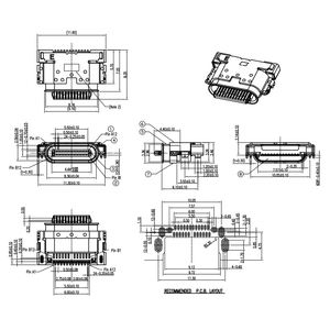 موصل <span class=keywords><strong>USB</strong></span> من النوع C بـ 6/14/16/24 سن، موصل <span class=keywords><strong>USB</strong></span> 2.0 أنثى مع 6 سنون للشحن - Product Image 3